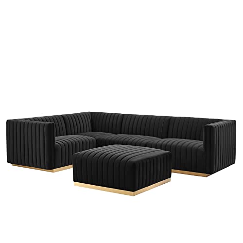 Modway Conjure 5-Piece Velvet and Stainless Steel Sectional Sofa - Gold/Black