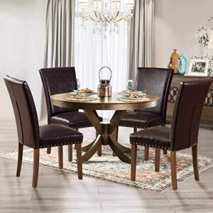 PU Leather Dining Chairs Set of 2, Upholstered Parsons Dining Room Kitchen Side Chair with Nailhead Trim and Wood Legs - Dark Brown