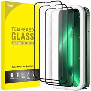 jetech full coverage screen protector for iphone 13 pro max 6.7-inch, black edge tempered glass film with easy installation tool, case-friendly, hd clear, 3-pack