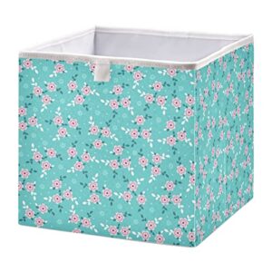kigai cute pink flowers and leaves fabric storage bin 11" x 11" x 11" cube baskets collapsible store basket bins for home closet bedroom drawers organizers