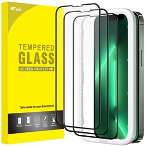 jetech full coverage screen protector for iphone 13/13 pro 6.1-inch, black edge tempered glass film with easy installation tool, case-friendly, hd clear, 3-pack