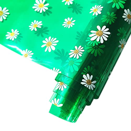 HYANG Bellis Perennis Chrysanthemum Green Transparent PVC Super Clear Holographic Vinyl Faux Leather Sheets 1 Roll 12" x 47" (30cm x 120cm) for DIY Bows Earrings Bags DIY Crafts Making