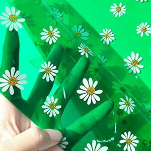 HYANG Bellis Perennis Chrysanthemum Green Transparent PVC Super Clear Holographic Vinyl Faux Leather Sheets 1 Roll 12" x 47" (30cm x 120cm) for DIY Bows Earrings Bags DIY Crafts Making