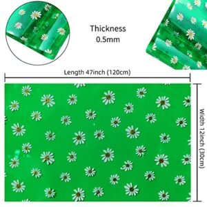 HYANG Bellis Perennis Chrysanthemum Green Transparent PVC Super Clear Holographic Vinyl Faux Leather Sheets 1 Roll 12" x 47" (30cm x 120cm) for DIY Bows Earrings Bags DIY Crafts Making