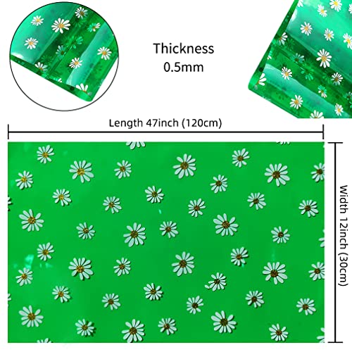 HYANG Bellis Perennis Chrysanthemum Green Transparent PVC Super Clear Holographic Vinyl Faux Leather Sheets 1 Roll 12" x 47" (30cm x 120cm) for DIY Bows Earrings Bags DIY Crafts Making