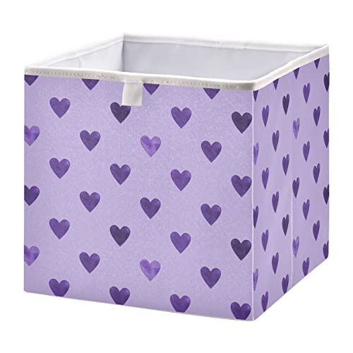 Kigai Purple Heart Valentines Fabric Storage Bin 15.7" x 11" x 7" Rectangular Baskets Collapsible Store Basket Bins for Home Closet Bedroom Drawers Organizers