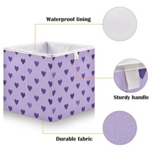 Kigai Purple Heart Valentines Fabric Storage Bin 15.7" x 11" x 7" Rectangular Baskets Collapsible Store Basket Bins for Home Closet Bedroom Drawers Organizers