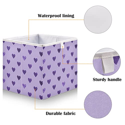 Kigai Purple Heart Valentines Fabric Storage Bin 15.7" x 11" x 7" Rectangular Baskets Collapsible Store Basket Bins for Home Closet Bedroom Drawers Organizers