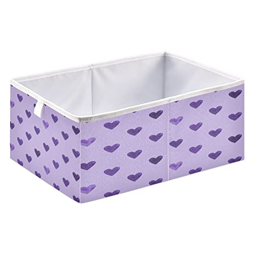 Kigai Purple Heart Valentines Fabric Storage Bin 15.7" x 11" x 7" Rectangular Baskets Collapsible Store Basket Bins for Home Closet Bedroom Drawers Organizers