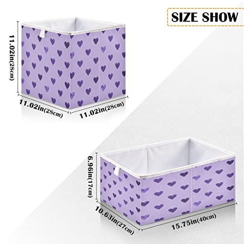 Kigai Purple Heart Valentines Fabric Storage Bin 15.7" x 11" x 7" Rectangular Baskets Collapsible Store Basket Bins for Home Closet Bedroom Drawers Organizers