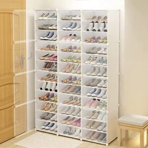 portable shoe rack organizer 12 tiers 72 pairs diy shoe cabinet, free standing shoe shelf organizer with transparent cover, white plastic closet shoe organizer rack expandable for high heels, boots