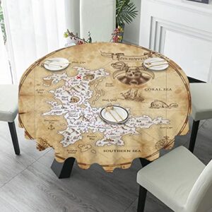 qicho pirate party round table cloth polyester farmhouse tablecloth waterproof decorative fabric table cover for kitchen (60 inches (2-4 seats), light brown)