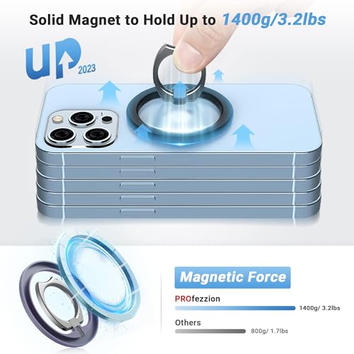 [2 Pack] Magnetic Ring Holder for Magsafe Phone: Metal Zinc Alloy 17pcs Magnets Finger Grip Stand Kickstand Work with Magnetic Car Mount for iPhone 14 13 12 Plus Max Mag Safe Case Accessories