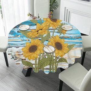 qicho sunflower tablecloth 60 inch floral round table cloth vintage wood grain pattern design farmhouse table cover for dining kitchen party decor
