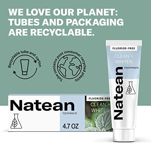 Natean Clean + Whiten Fluoride Free Whitening Toothpaste, Clean Mint - 4.7 Oz Tube