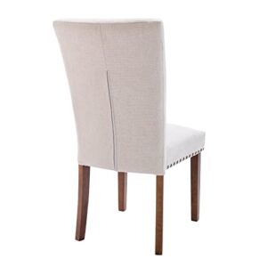 Upholstered Fabric Dining Chairs Set of 4, Parsons Dining Room Kitchen Side Chair with Nailhead Trim and Wood Legs - Light Beige