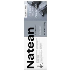 Natean Clean + Whiten Charcoal Toothpaste, Fluoride Free, Clean Mint - 4.7 Oz Tube