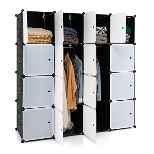 Tangkula 16 Cubes Portable Wardrobe Closet, Combination Bedroom Dresser Armoire with Hanging Sections, Cube Storage Organizer for Hanging Clothes, DIY Closet Cabinet for Books, Toys, Shoes