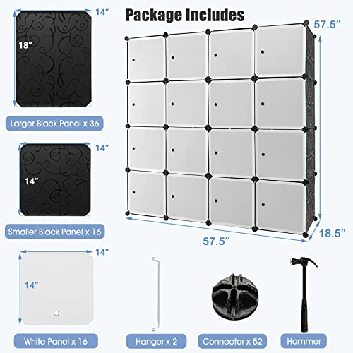 Tangkula 16 Cubes Portable Wardrobe Closet, Combination Bedroom Dresser Armoire with Hanging Sections, Cube Storage Organizer for Hanging Clothes, DIY Closet Cabinet for Books, Toys, Shoes