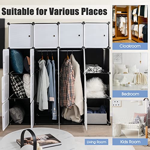 Tangkula 16 Cubes Portable Wardrobe Closet, Combination Bedroom Dresser Armoire with Hanging Sections, Cube Storage Organizer for Hanging Clothes, DIY Closet Cabinet for Books, Toys, Shoes