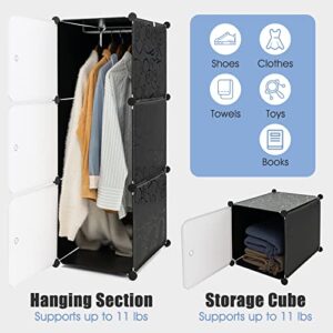 Tangkula 16 Cubes Portable Wardrobe Closet, Combination Bedroom Dresser Armoire with Hanging Sections, Cube Storage Organizer for Hanging Clothes, DIY Closet Cabinet for Books, Toys, Shoes