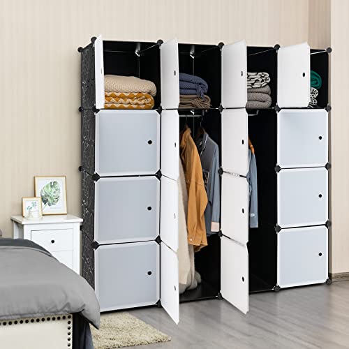 Tangkula 16 Cubes Portable Wardrobe Closet, Combination Bedroom Dresser Armoire with Hanging Sections, Cube Storage Organizer for Hanging Clothes, DIY Closet Cabinet for Books, Toys, Shoes