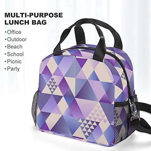 Ultra Violet Art Deco Printed Lunch Box Tote Bag with Handles and Shoulder Strap for Men Women Work Picnic