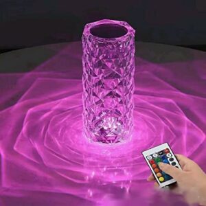 guiheng crystal lamp 16 color changing rgb night light touch lamp usb romantic led rose diamond table lamps for living room party dinner decor creative lights (remote & touch)