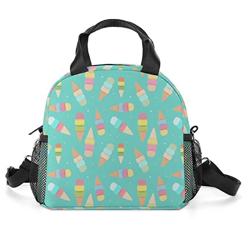 Ice Cream Pattern Printed Lunch Box Tote Bag with Handles and Shoulder Strap for Men Women Work Picnic