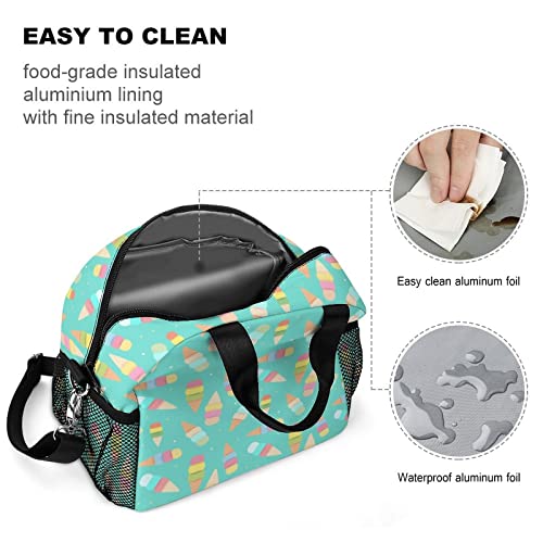 Ice Cream Pattern Printed Lunch Box Tote Bag with Handles and Shoulder Strap for Men Women Work Picnic