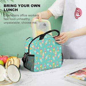 Ice Cream Pattern Printed Lunch Box Tote Bag with Handles and Shoulder Strap for Men Women Work Picnic