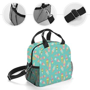 Ice Cream Pattern Printed Lunch Box Tote Bag with Handles and Shoulder Strap for Men Women Work Picnic