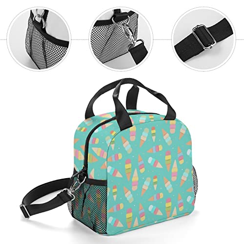 Ice Cream Pattern Printed Lunch Box Tote Bag with Handles and Shoulder Strap for Men Women Work Picnic