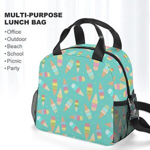 Ice Cream Pattern Printed Lunch Box Tote Bag with Handles and Shoulder Strap for Men Women Work Picnic