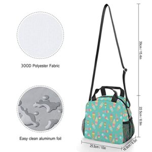 Ice Cream Pattern Printed Lunch Box Tote Bag with Handles and Shoulder Strap for Men Women Work Picnic