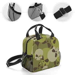 Military Skulls Printed Lunch Box Tote Bag with Handles and Shoulder Strap for Men Women Work Picnic