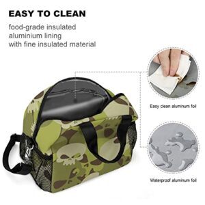 Military Skulls Printed Lunch Box Tote Bag with Handles and Shoulder Strap for Men Women Work Picnic