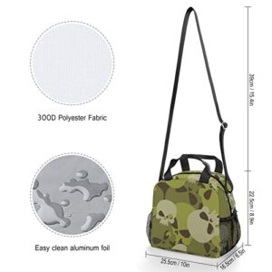 Military Skulls Printed Lunch Box Tote Bag with Handles and Shoulder Strap for Men Women Work Picnic