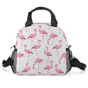 funny pink flamingos printed lunch box tote bag with handles and shoulder strap for men women work picnic