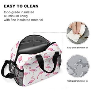 Funny Pink Flamingos Printed Lunch Box Tote Bag with Handles and Shoulder Strap for Men Women Work Picnic