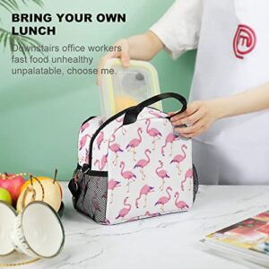 Funny Pink Flamingos Printed Lunch Box Tote Bag with Handles and Shoulder Strap for Men Women Work Picnic