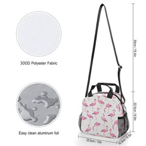 Funny Pink Flamingos Printed Lunch Box Tote Bag with Handles and Shoulder Strap for Men Women Work Picnic