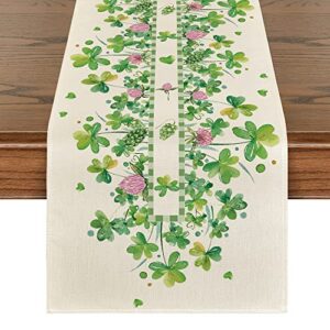 Artoid Mode Shamrocks Flower St. Patrick's Day Table Runner, Seasonal Holiday Kitchen Dining Table Runner for Home Party Decor 13x72 Inch