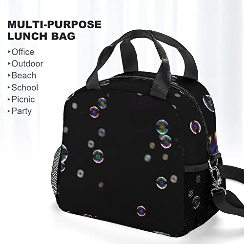 Funny Bubbles Overlay Transparent Printed Lunch Box Tote Bag with Handles and Shoulder Strap for Men Women Work Picnic