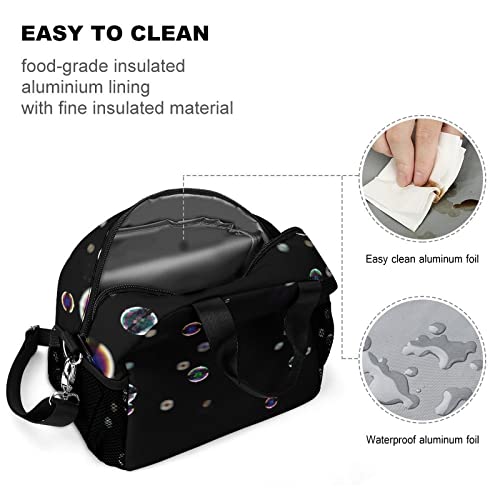 Funny Bubbles Overlay Transparent Printed Lunch Box Tote Bag with Handles and Shoulder Strap for Men Women Work Picnic