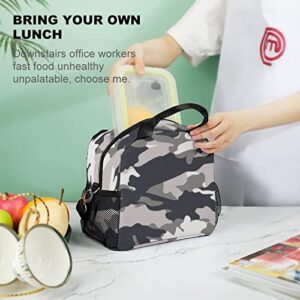 Gray Green Camouflage Printed Lunch Box Tote Bag with Handles and Shoulder Strap for Men Women Work Picnic