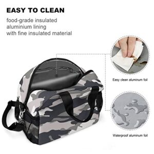 Gray Green Camouflage Printed Lunch Box Tote Bag with Handles and Shoulder Strap for Men Women Work Picnic