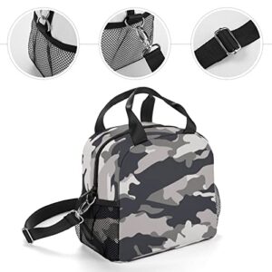 Gray Green Camouflage Printed Lunch Box Tote Bag with Handles and Shoulder Strap for Men Women Work Picnic