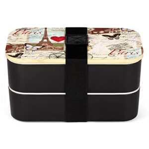tour eiffel vintage, paris bento lunch box leak-proof bento box food containers with 2 compartments for offce work picnic black-style