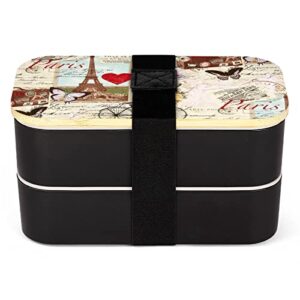 Tour Eiffel Vintage, Paris Bento Lunch Box Leak-Proof Bento Box Food Containers with 2 Compartments for Offce Work Picnic Black-Style